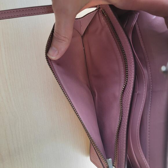 Coach Pink Rose Pebbled Leather Flap Snap Crossbody Wallet - Picture 7 of 11